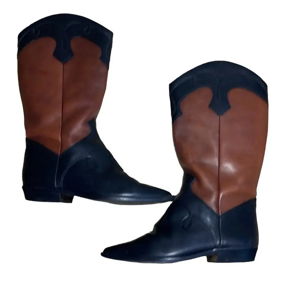 Vintage Nine West Black Cognac Leather Western Boot Women's Size 6 - Picture 2 of 9